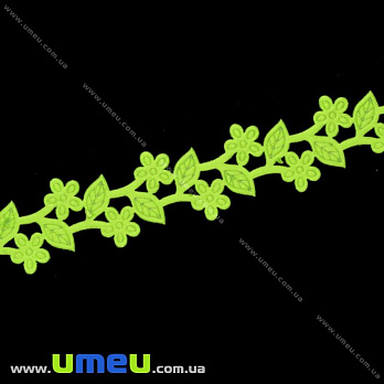 Тесьма тисненая Цветы с листиками, 20 мм, Салатовая (LEN-019727)