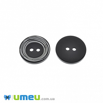 Гудзик пластиковий Круглий, 21 мм, Чорно-сріблястий (PUG-046654)