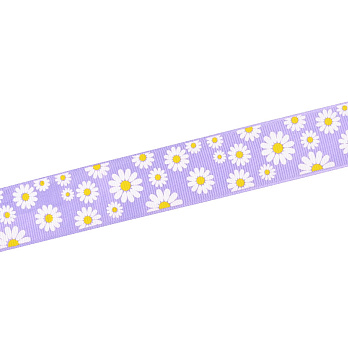 Репсова стрічка з малюнком Ромашки, 25 мм, Бузкова (LEN-054882)