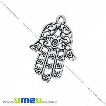 [Архів] Підвіска метал. Рука Фатіми (Хамса), 30х20 мм, Античне срібло (POD-002525)