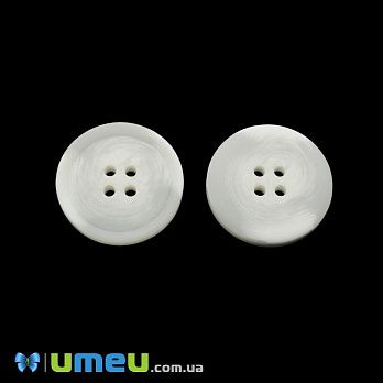 Пуговица пластиковая Круглая, 25 мм, Белая (PUG-046364)