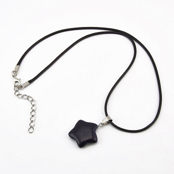 Підвіска на шнурку, Синт. камінь Авантюрин Золотий пісок синій (POD-058266)