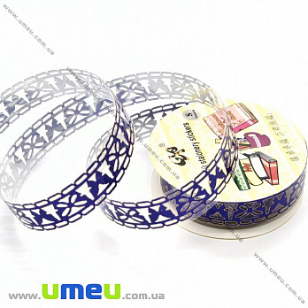 Декоративний скотч мереживний, Синій, Метелики, 15 мм (DIF-026213)