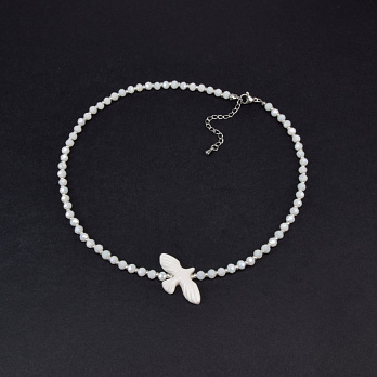 Чокер з горлицею, Намистини скляні, 39 см, Нерж сталь (BUS-059018)