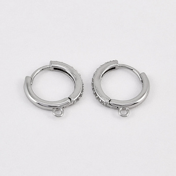 Швензы круглые, Латунь с покрытием Родий, Стразы куб. цирконий, 17х15х2 мм (OSN-059026)