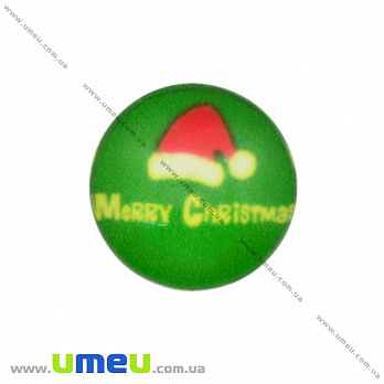 Кабошон скляний з принтом Новорічний, 14 мм, Круглий (KAB-017700)