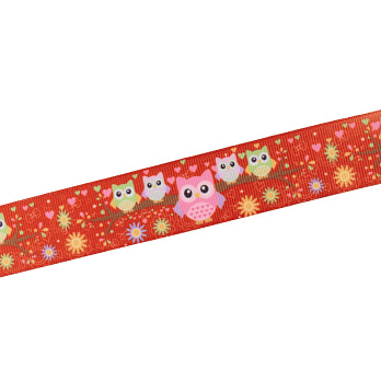 Репсова стрічка з малюнком Сови, 25 мм, Червона (LEN-054880)