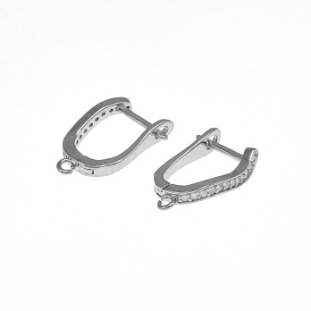 Швензы, Латунь с покрытием Родий, Стразы куб. цирконий, 18х12х3,5 мм (OSN-059042)