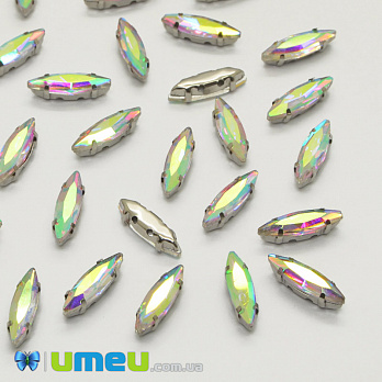 Шатон човник 15х4 мм, Темне срібло, Білий АВ (KAB-040762)