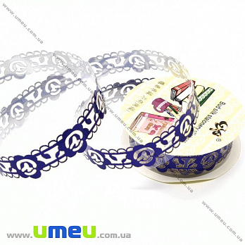 Декоративний скотч мереживний, Синій, Квіти, 15 мм (DIF-026218)