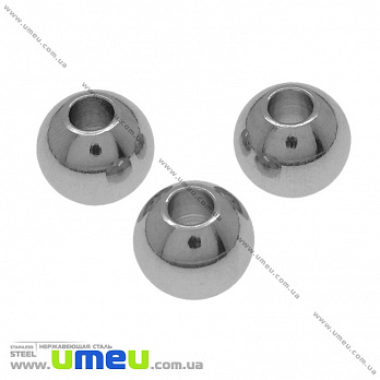 Намистина з нержавіючої сталі Кругла, 8х7 мм, Темне срібло (STL-036505)