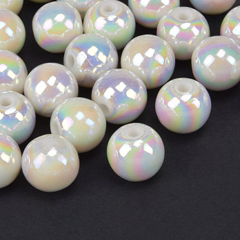 Намистини пластикові райдужні Круглі, 12 мм, Білі (BUS-047449)