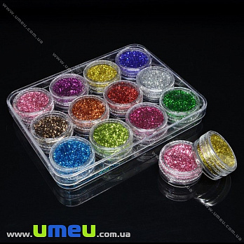 Набор глиттера в баночках, Микс, 12 цветов (GLN-032286)