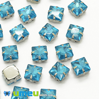 Шатон квадратний 8х8 мм, Темне срібло, Блакитний (KAB-040989)