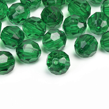 Намистини акрилові, Круглі грановані, 10 мм, Зелені (BUS-059881)