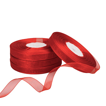 Стрічка з органзи, 10 мм, Червона (LEN-054925)