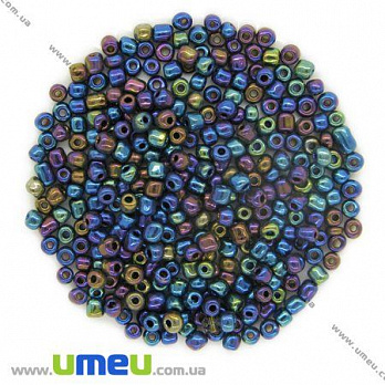 Бісер китайський великий, 6/0, Ірис синій перламутровий, 4 мм (BIS-008638)