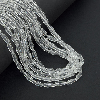 Бусины стеклянные, Капля граненая, 10,5х4 мм, Прозрачные (BUS-057486)