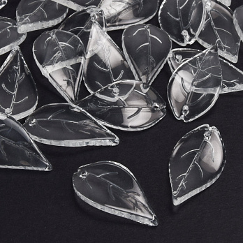 Бусины стеклянные, Листик, 25х13,5 мм, Прозрачные (BUS-059856)