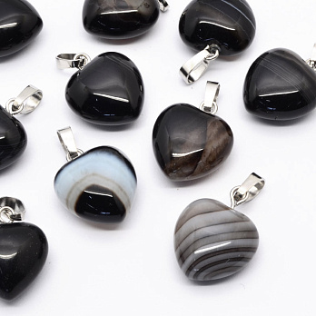 Підвіска Серце, Натур. камінь Агат чорний, 18х15х10 мм (POD-054412)