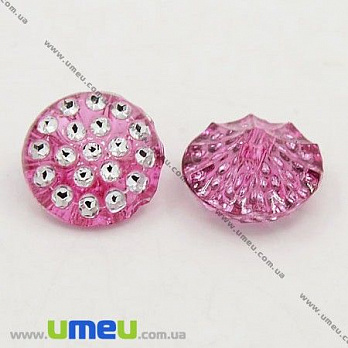 Гудзик пластиковий на полуніжці Круглий «Стразовий ефект», 13 мм, Малиновий (PUG-012859)