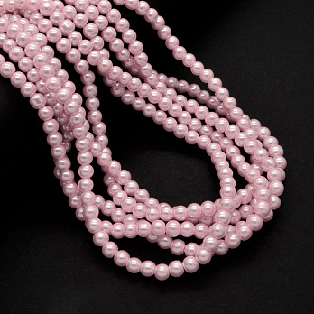 Намистини скляні Перли, 6 мм, Рожеві, Круглі (BUS-048892)