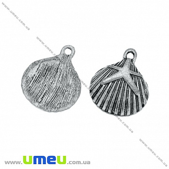 Підвіска метал. Мушля, 19х15 мм, Античне срібло (POD-021096)