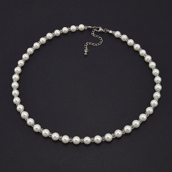 Кольє біле, Намистини скляні, 38 см, Нерж сталь (BUS-062318)