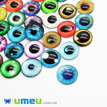 Кабошони скляні з принтом Око, 16 мм, Круглі, Мікс (KAB-050701)