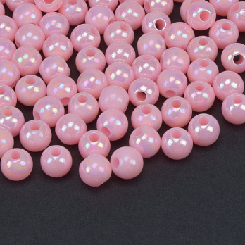 Бусины пластиковые радужные, Круглые, 6 мм, Розовые (BUS-059521)