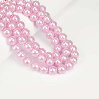 Намистини скляні Перли, 12 мм, Рожеві, Круглі (BUS-056696)