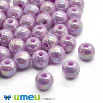 Бусина пластиковая радужная Круглая, 8 мм, Сиреневая (BUS-047171)