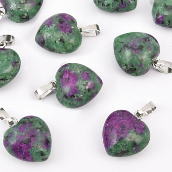 Подвеска Сердце, Натур. камень Рубин в цоизите, 18х15х10 мм (POD-057898)