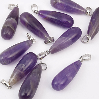 Подвеска Капля, Натур. камень Аметист, 29х10 мм (POD-057945)
