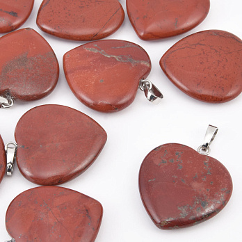 Підвіска Серце, Натур. камінь Яшма червона, 25х25 мм (POD-058552)