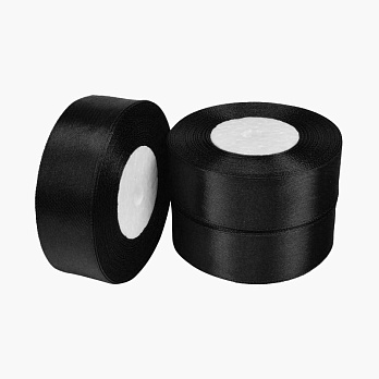 Атласная лента, 25 мм, Черная (LEN-054147)