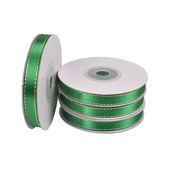 Атласная лента с люрексом, 10 мм, Зеленая с серебром (LEN-061074)