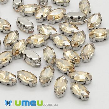 Шатон човник 8х4 мм, Темне срібло, Бежевий (KAB-037912)