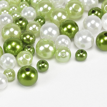 Намистини пластикові Круглі, Перли, 6-10 мм, Мікс біло-зелений (BUS-059765)