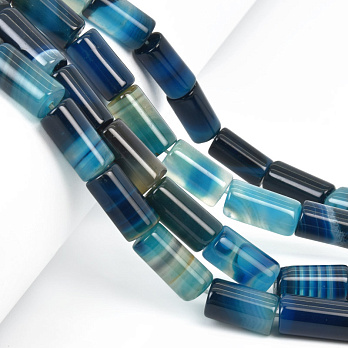 Намистини Агат синій, Натур. камінь, 14-17 мм, Боченок, 19 см (BUS-058150)