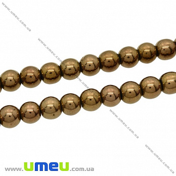 [Архів] Намистина натуральний камінь Гематит пофарбований, 6 мм, Мідна, Кругла (BUS-028605)