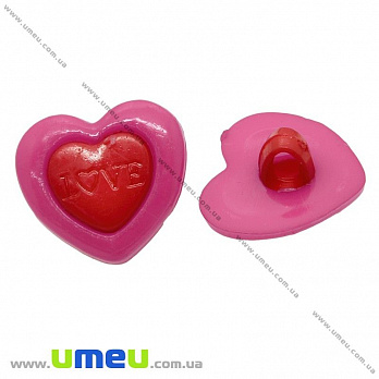 Пуговица пластиковая на ножке Сердце, 15х14 мм, Малиновая (PUG-032831)