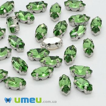 Шатон човник 8х4 мм, Темне срібло, Зелений (KAB-037913)