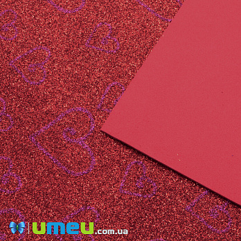 Фоаміран гліттерний з малюнком Серця, 20х30 см, Червоний (FOM-042958)