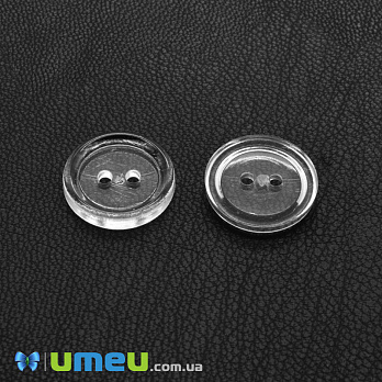 Пуговица пластиковая Круглая, 15 мм, Прозрачная (PUG-047954)