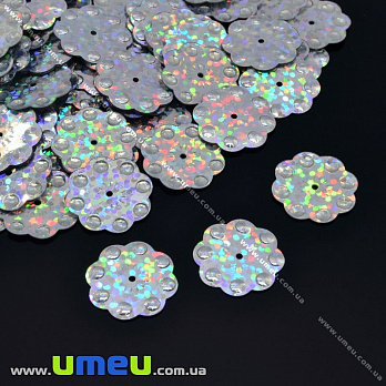 Паєтки Китай Квіти, 15 мм, Сріблясті (PAI-013181)