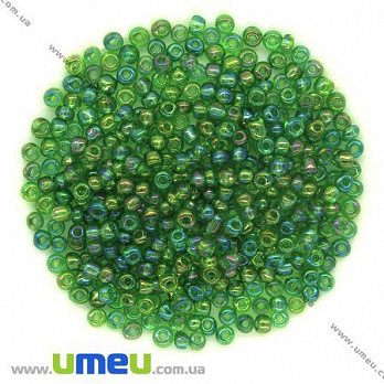 Бисер китайский крупный, 6/0, Зеленый АВ прозрачный, 4 мм (BIS-008635)