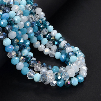 Бусины рондели, 8х6 мм, Микс голубой (BUS-052163)