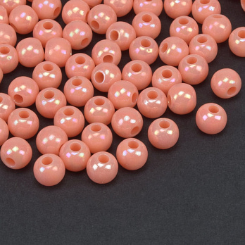 Бусины пластиковые радужные, Круглые, 6 мм, Коралловые (BUS-059526)