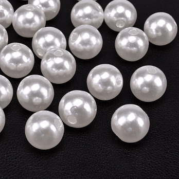 Намистини пластикові, Круглі Перли, 10 мм, Білі (BUS-054479)